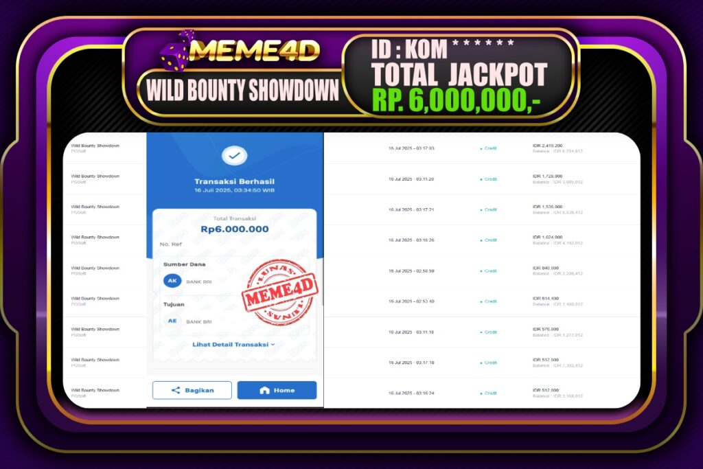 Bukti Jp MEME4D Slot Online 16 Juli 2025