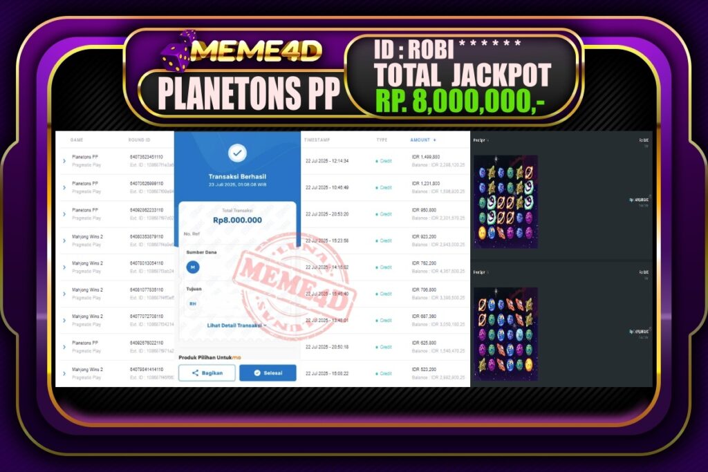 Bukti Jp MEME4D Slot Online 23 Juli 2025