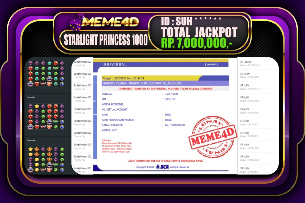Bukti Jp MEME4D Slot Online 16 Juli 2025