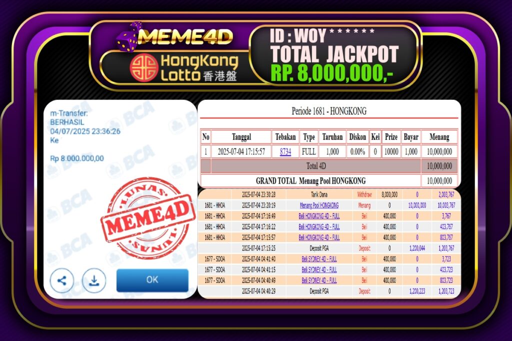 Bukti Jp MEME4D Togel Online 05 Juli 2025