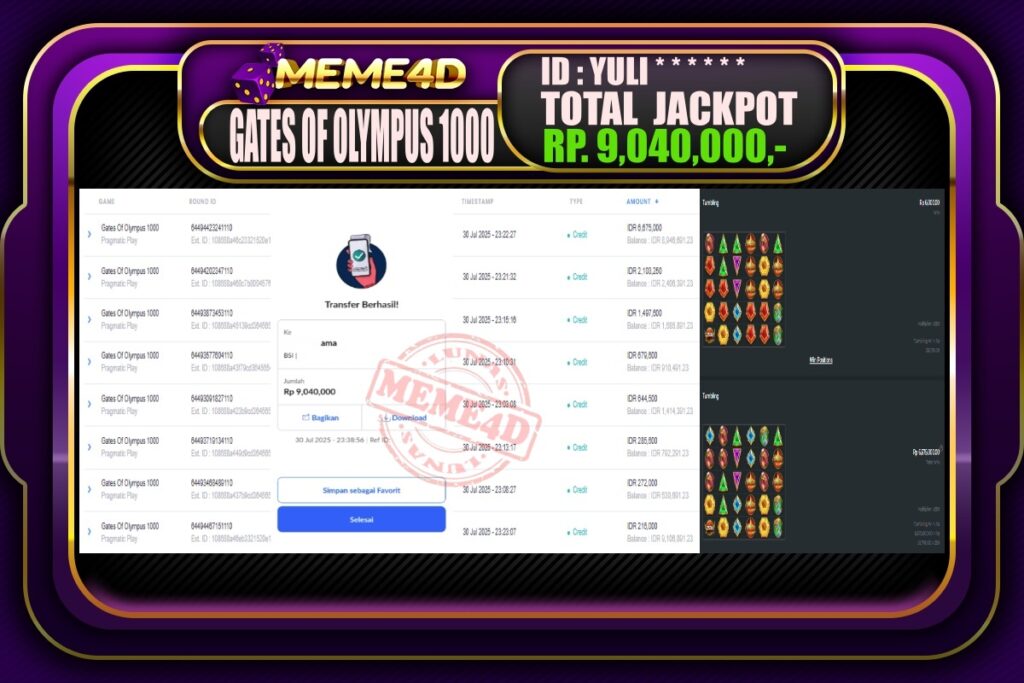 Bukti Jp MEME4D Slot Online 31 Juli 2025