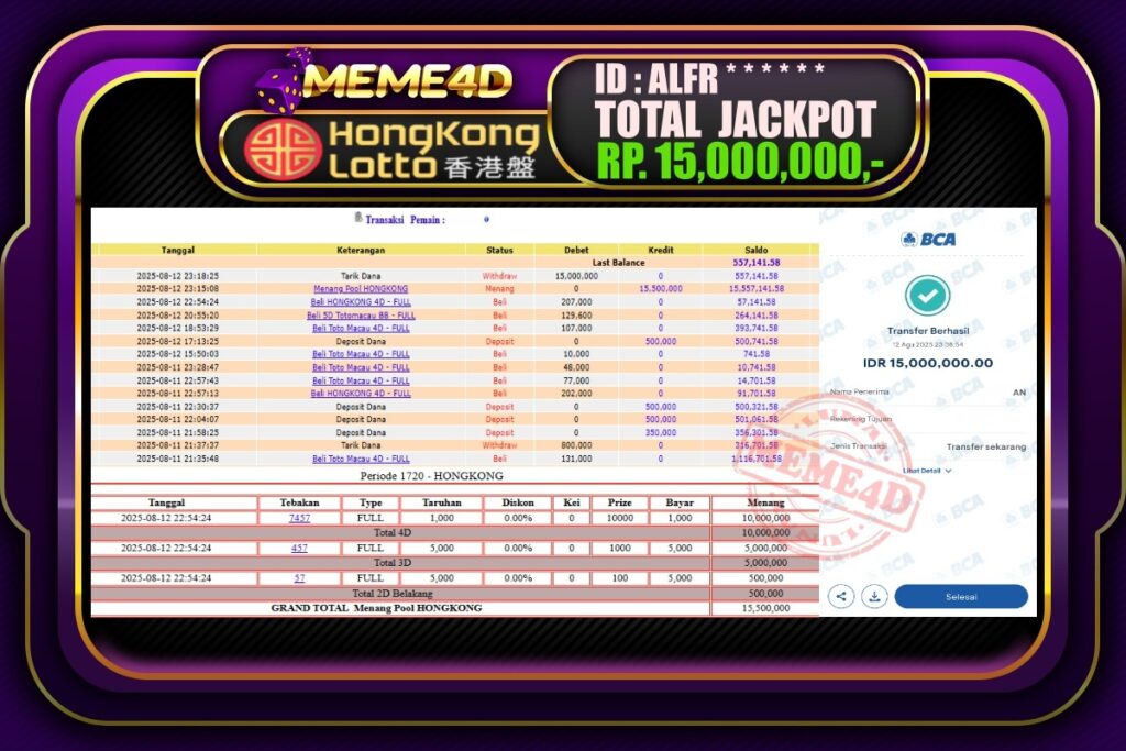 Bukti Jp MEME4D Togel Online 13 AGUSTUS 2025