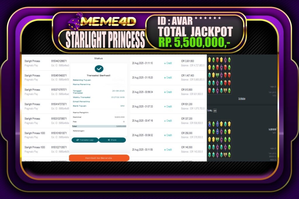 Bukti Jp MEME4D Slot Online 20 Agustus 2025