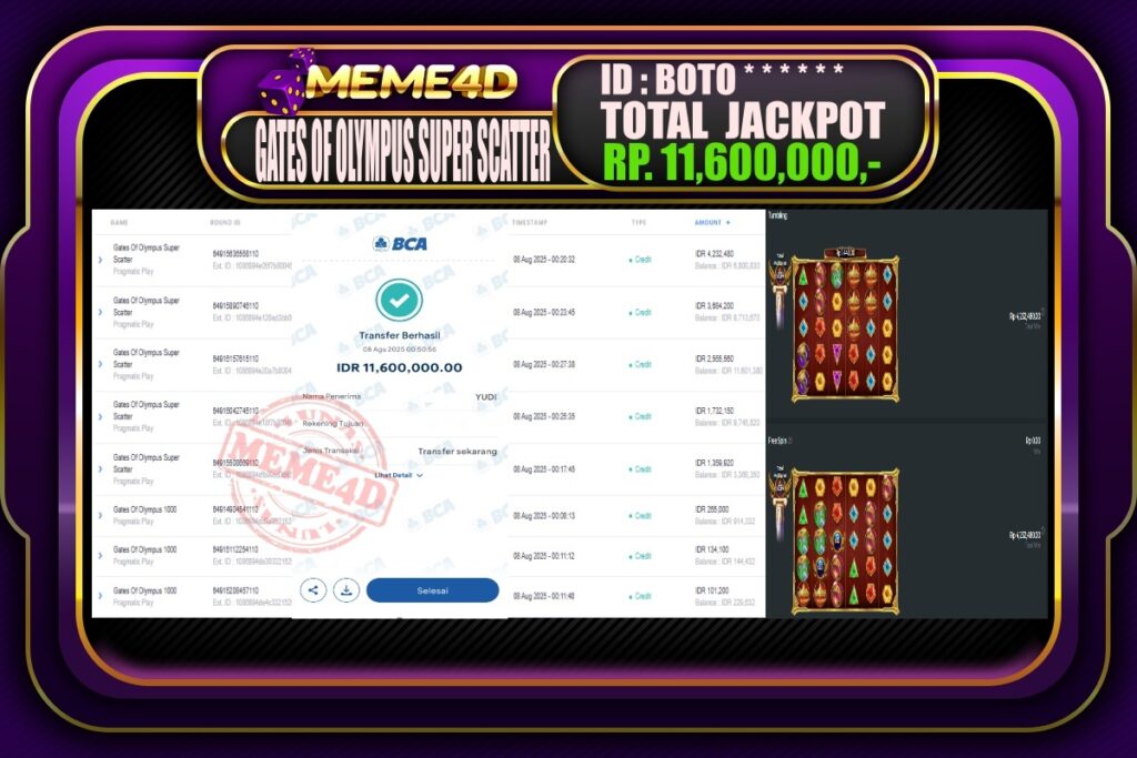 Bukti Jp MEME4D Slot Online 08 AGUSTUS 2025