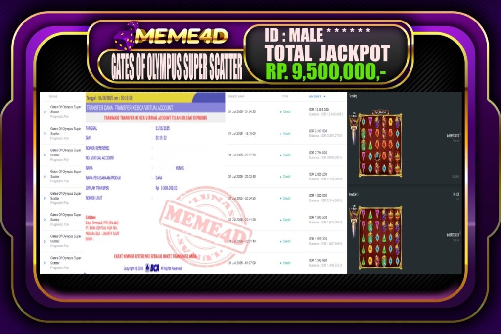 Bukti Jp MEME4D Slot Online 01 AGUSTUS 2025