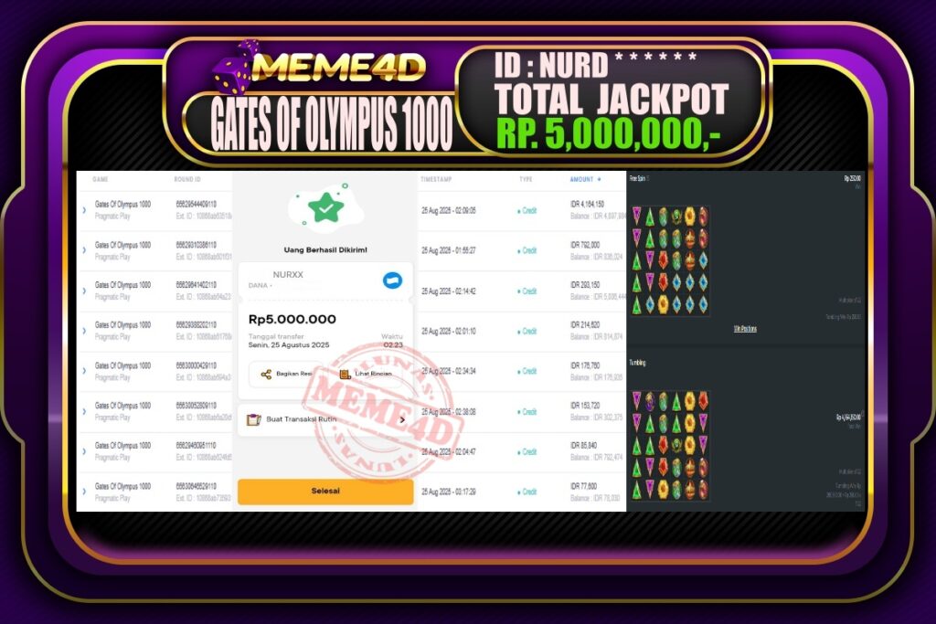 Bukti Jp MEME4D Slot Online 25 Agustus 2025