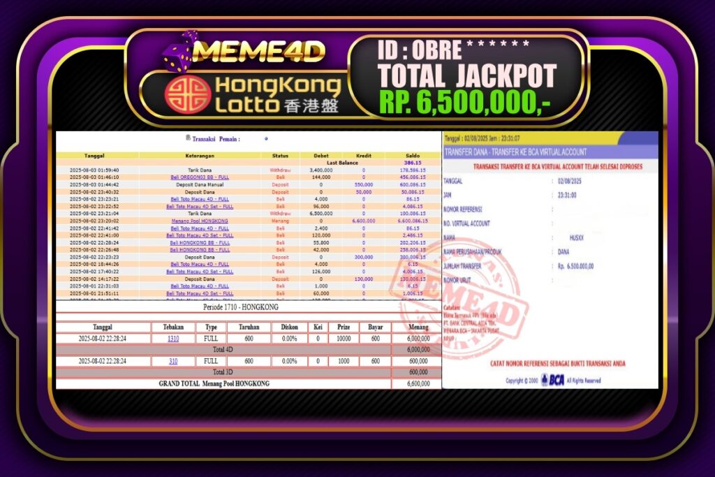 Bukti Jp MEME4D Togel Online 03 AGUSTUS 2025