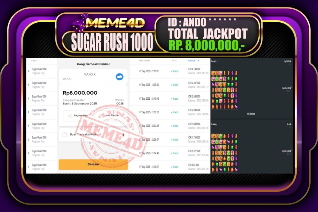 Bukti Jp MEME4D Slot Online 08 September 2025