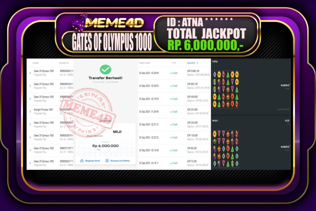 Bukti Jp MEME4D Slot Online 02 September 2025