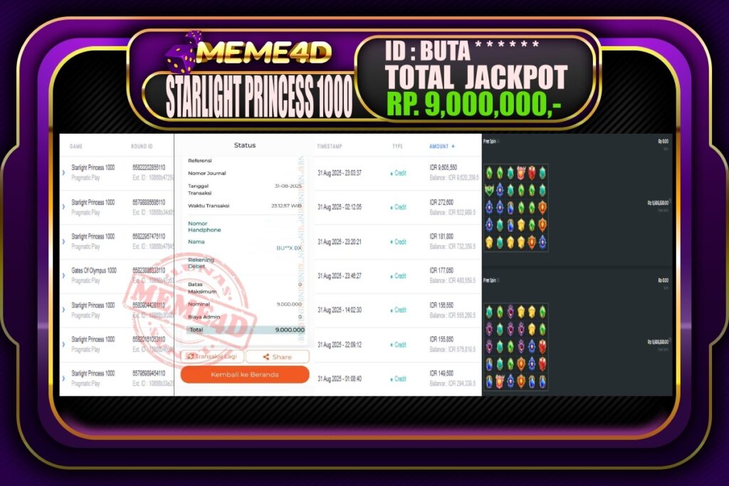 Bukti Jp MEME4D Slot Online 01 September 2025