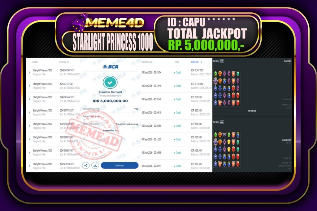 Bukti Jp MEME4D Slot Online 08 September 2025