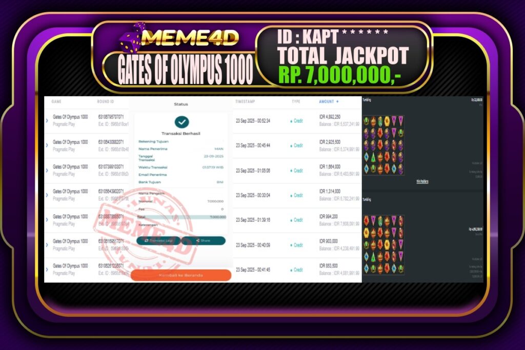 Bukti Jp MEME4D Slot Online 23 September 2025