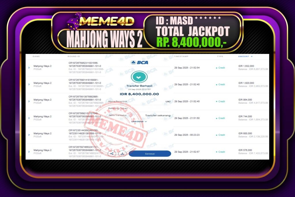 Bukti Jp MEME4D Slot Online 30 September 2025