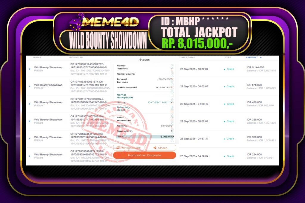 Bukti Jp MEME4D Slot Online 28 September 2025