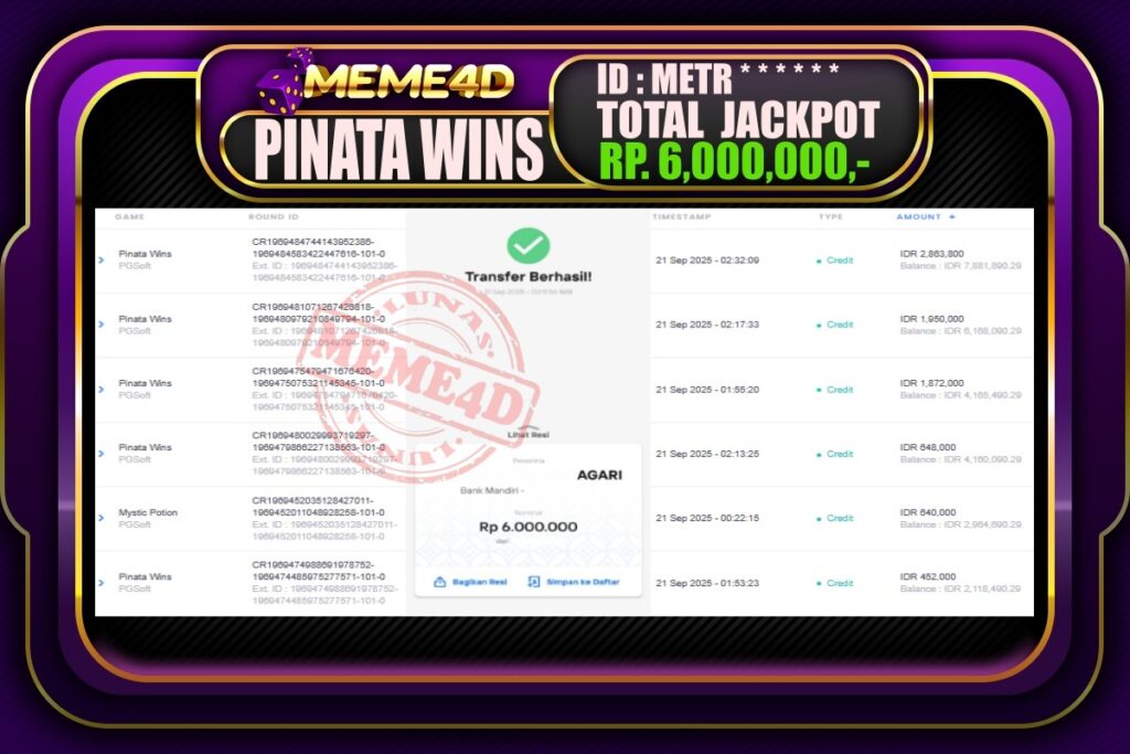 Bukti Jp MEME4D Slot Online 21 September 2025