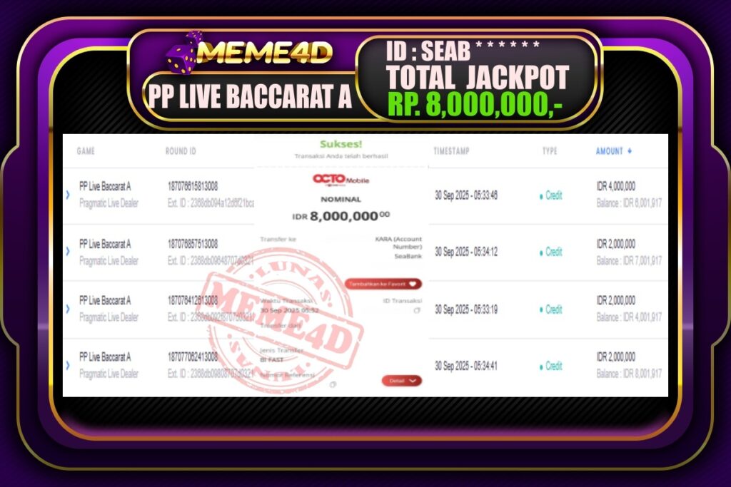 Bukti Jp MEME4D Casino Online 30 September 2025