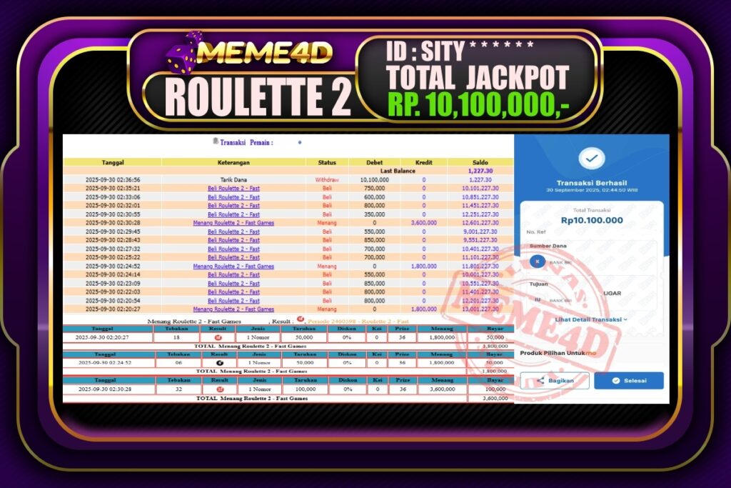 Bukti Jp MEME4D Casino Online 30 September 2025