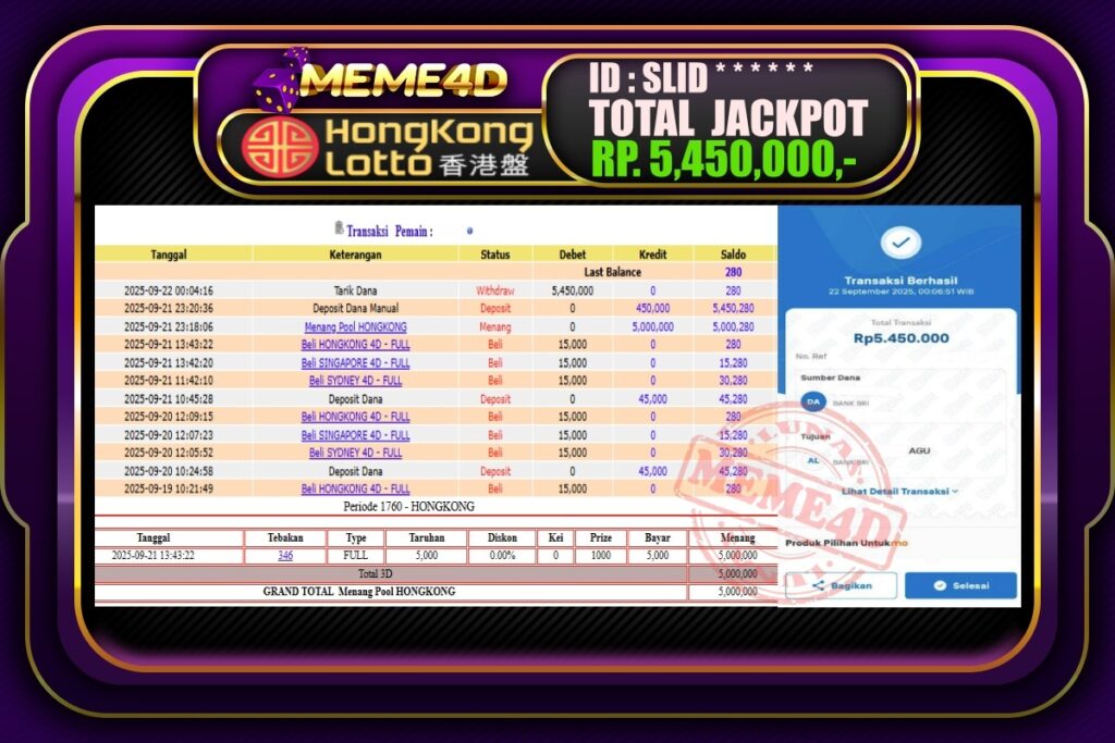 Bukti Jp MEME4D Togel Online 22 September 2025