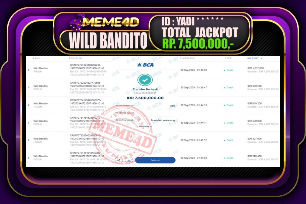 Bukti Jp MEME4D Slot Online 30 September 2025
