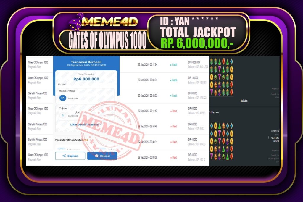 Bukti Jp MEME4D Slot Online 29 September 2025
