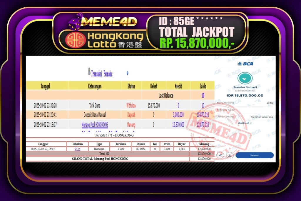 Bukti Jp MEME4D Togel Online 03 Oktober 2025