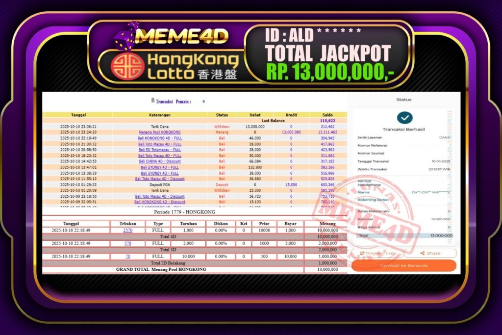 Bukti Jp MEME4D Togel Online 11 Oktober 2025