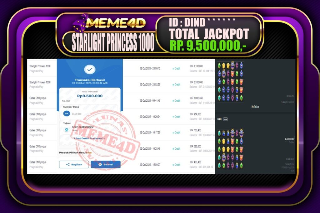 Bukti Jp MEME4D Slot Online 03 Oktober 2025