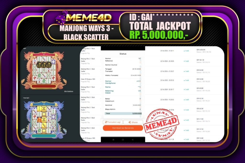 Bukti Jp MEME4D Slot Online 23 Oktober 2025