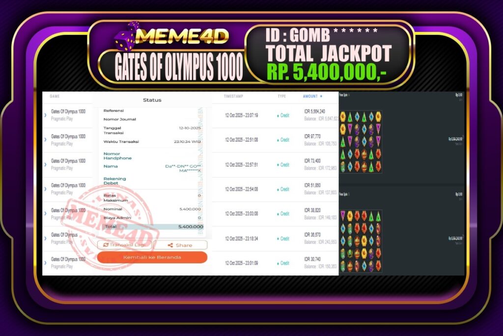 Bukti Jp MEME4D Slot Online 13 Oktober 2025