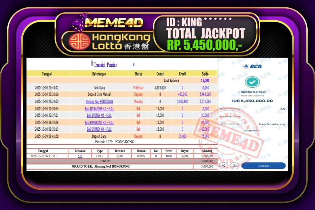 Bukti Jp MEME4D Togel Online 11 Oktober 2025