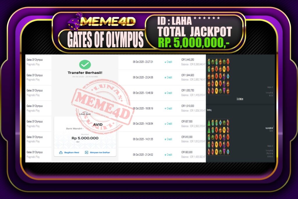 Bukti Jp MEME4D Slot Online 07 Oktober 2025