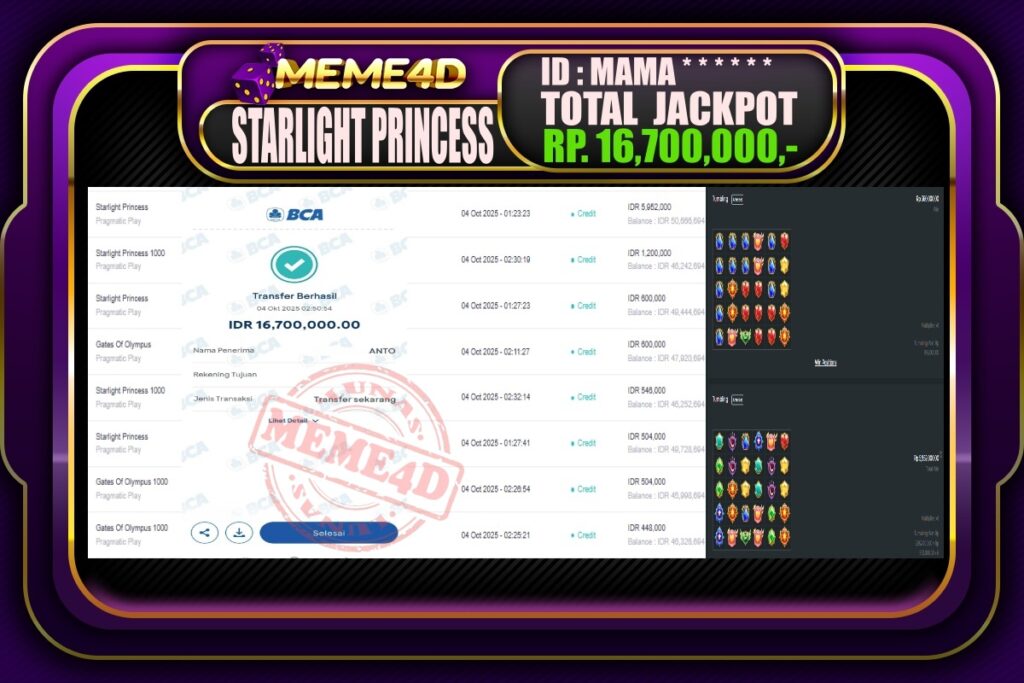 Bukti Jp MEME4D Slot Online 04 Oktober 2025
