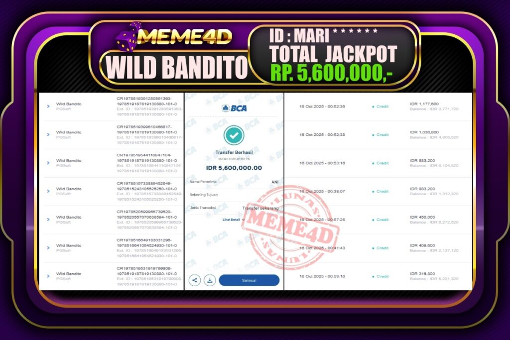 Bukti Jp MEME4D Slot Online 16 Oktober 2025