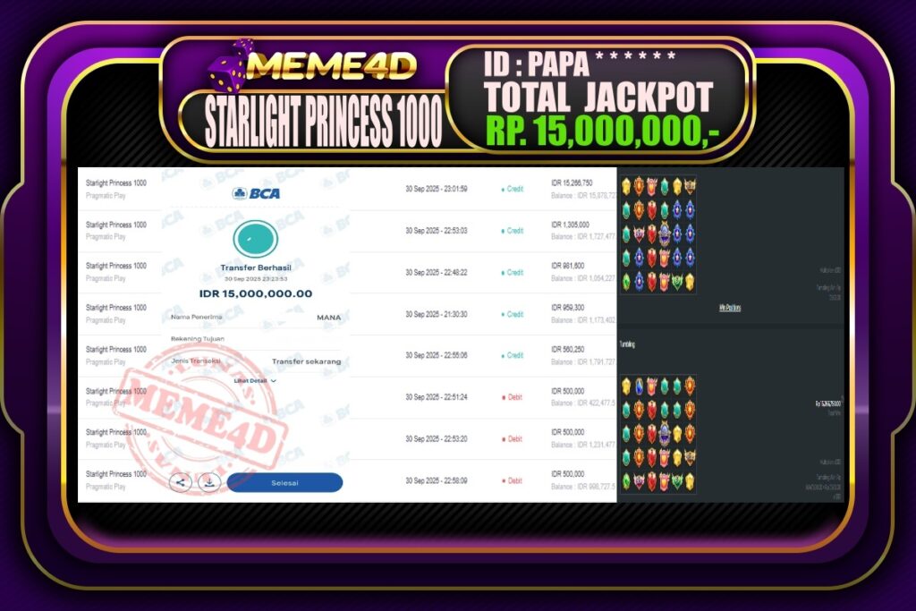 Bukti Jp MEME4D Slot Online 01 Oktober 2025