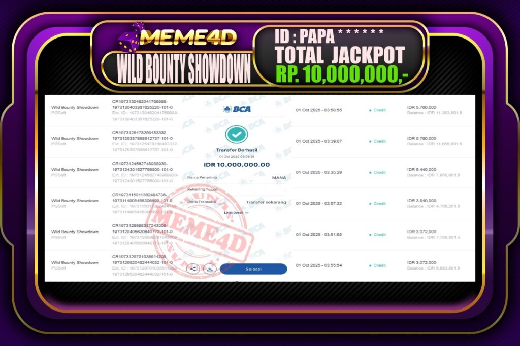 Bukti Jp MEME4D Slot Online 01 Oktober 2025
