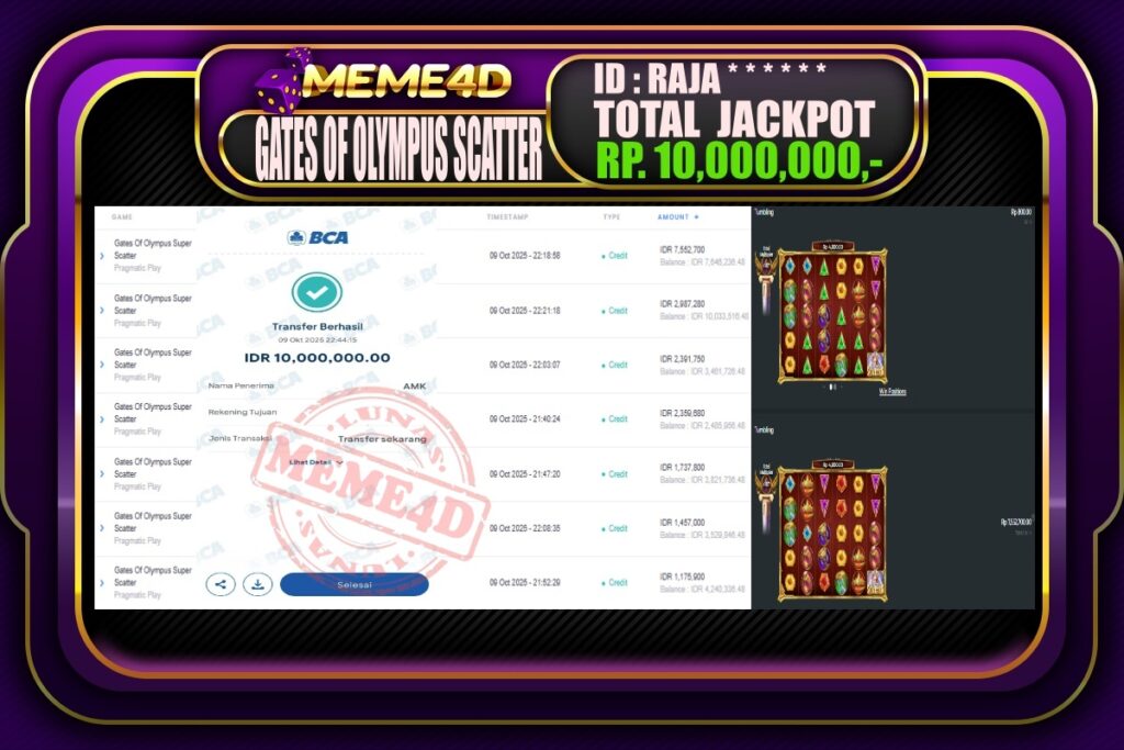 Bukti Jp MEME4D Slot Online 10 Oktober 2025