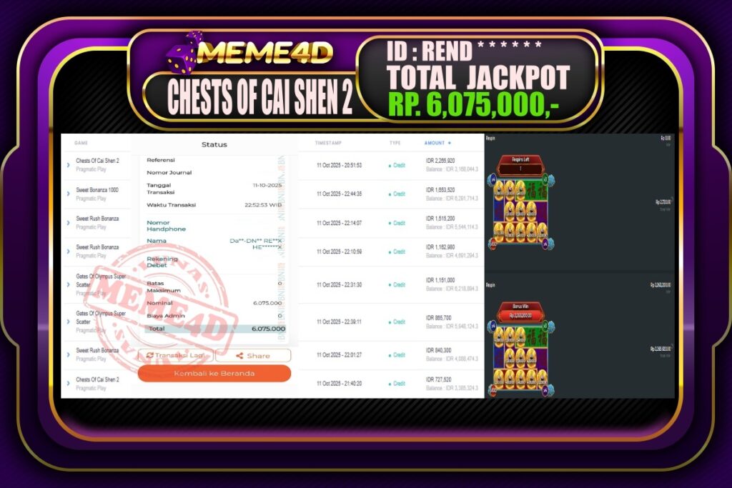 Bukti Jp MEME4D Slot Online 12 Oktober 2025