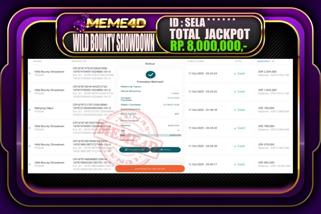 Bukti Jp MEME4D Slot Online 11 Oktober 2025