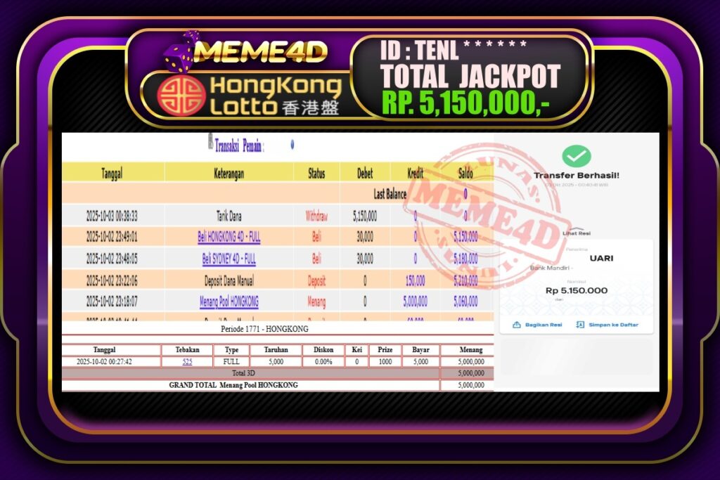 Bukti Jp MEME4D Togel Online 03 Oktober 2025