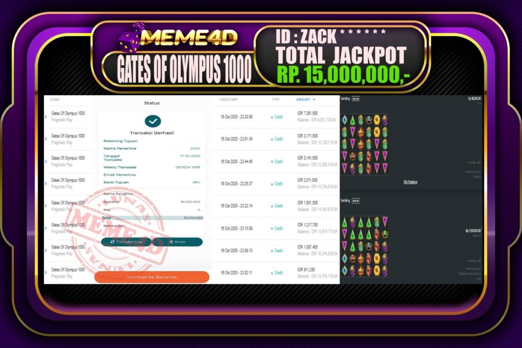 Bukti Jp MEME4D Slot Online 17 Oktober 2025