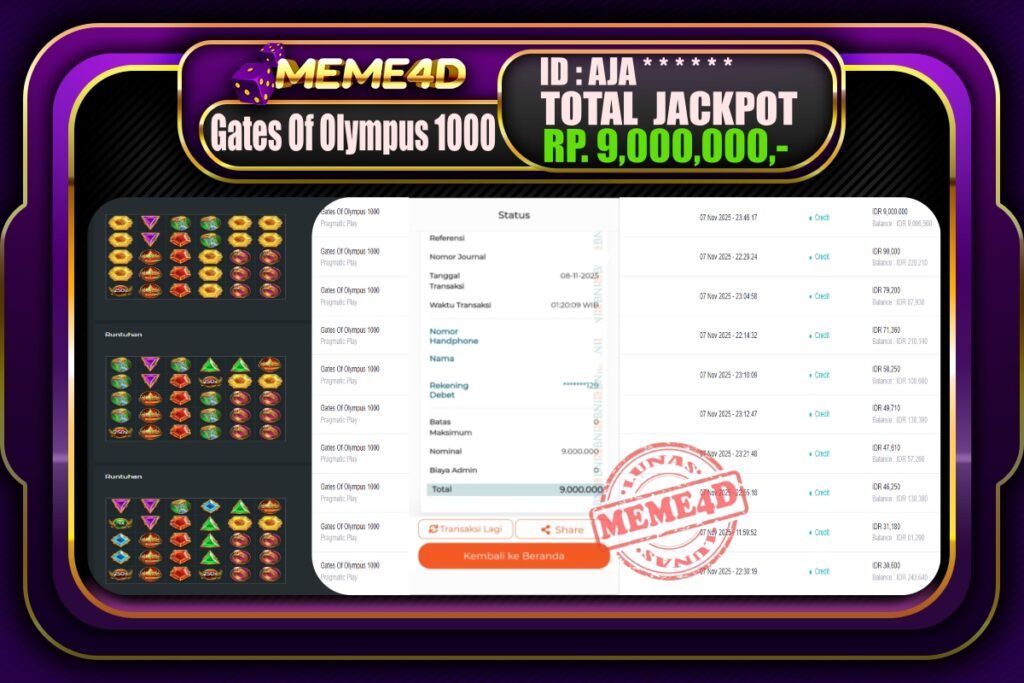 Bukti Jp MEME4D Slot Online 08 November 2025