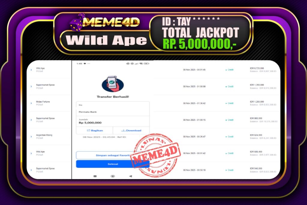 Bukti Jp MEME4D Slot Online 08 November 2025