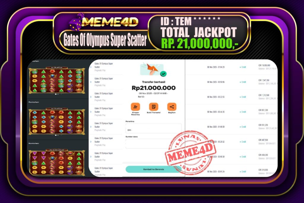 Bukti Jp MEME4D Slot Online 08 November 2025