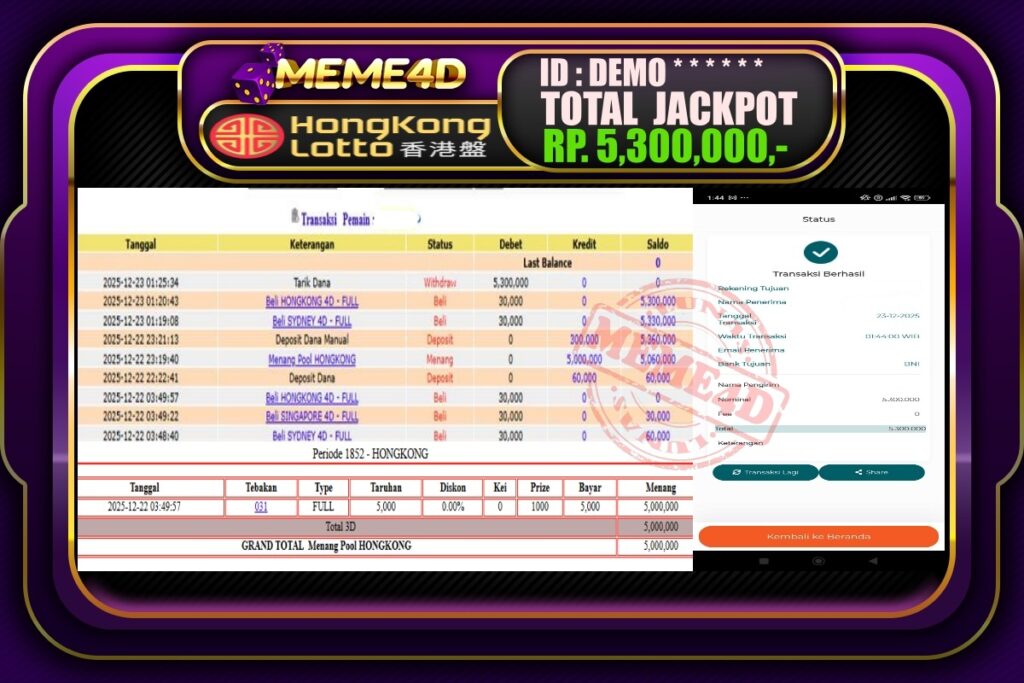 Bukti Jp MEME4D Togel Online 23 Desember 2025