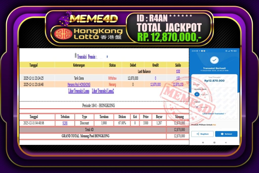 Bukti Jp MEME4D Togel Online 12 Desember 2025