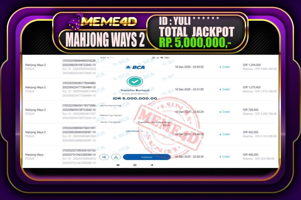 Bukti Jp MEME4D Slot Online 20 Desember 2025