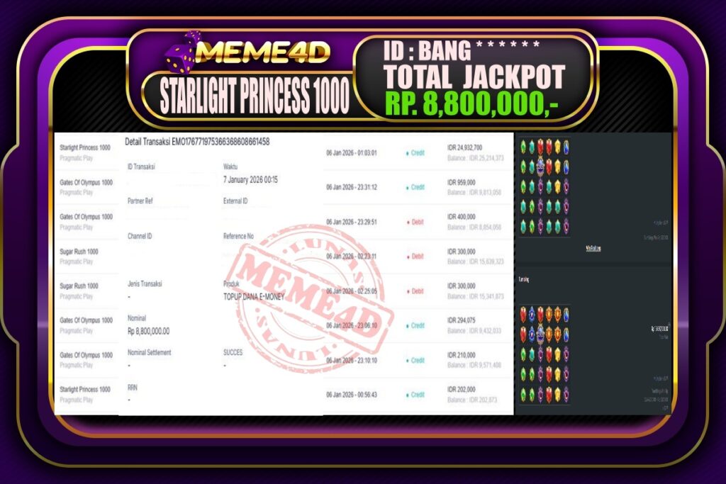 Bukti Jp MEME4D Slot Online 07 Januari 2026