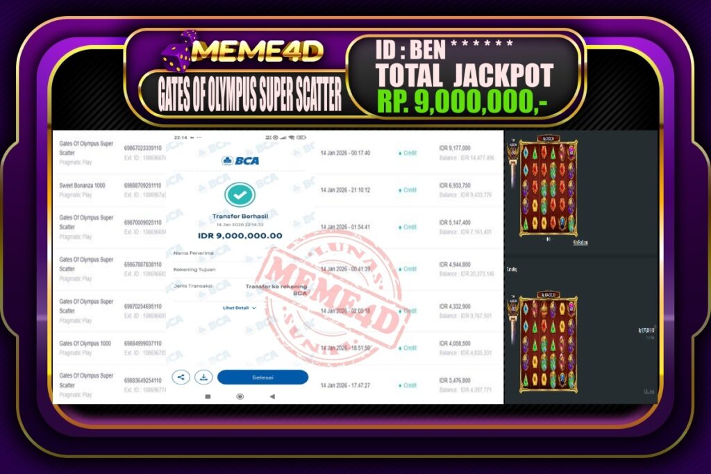 Bukti Jp MEME4D Slot Online 15 Januari 2026