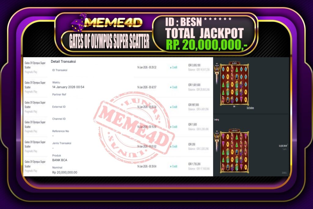 Bukti Jp MEME4D Slot Online 14 Januari 2026