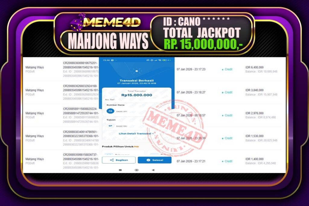 Bukti Jp MEME4D Slot Online 08 Januari 2026